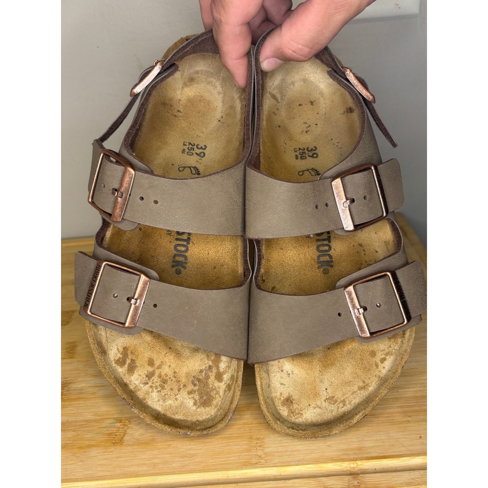Birkenstock Milano Mocha Brown Birko-Flor Backstrap Sandals Women 39 L8 M6